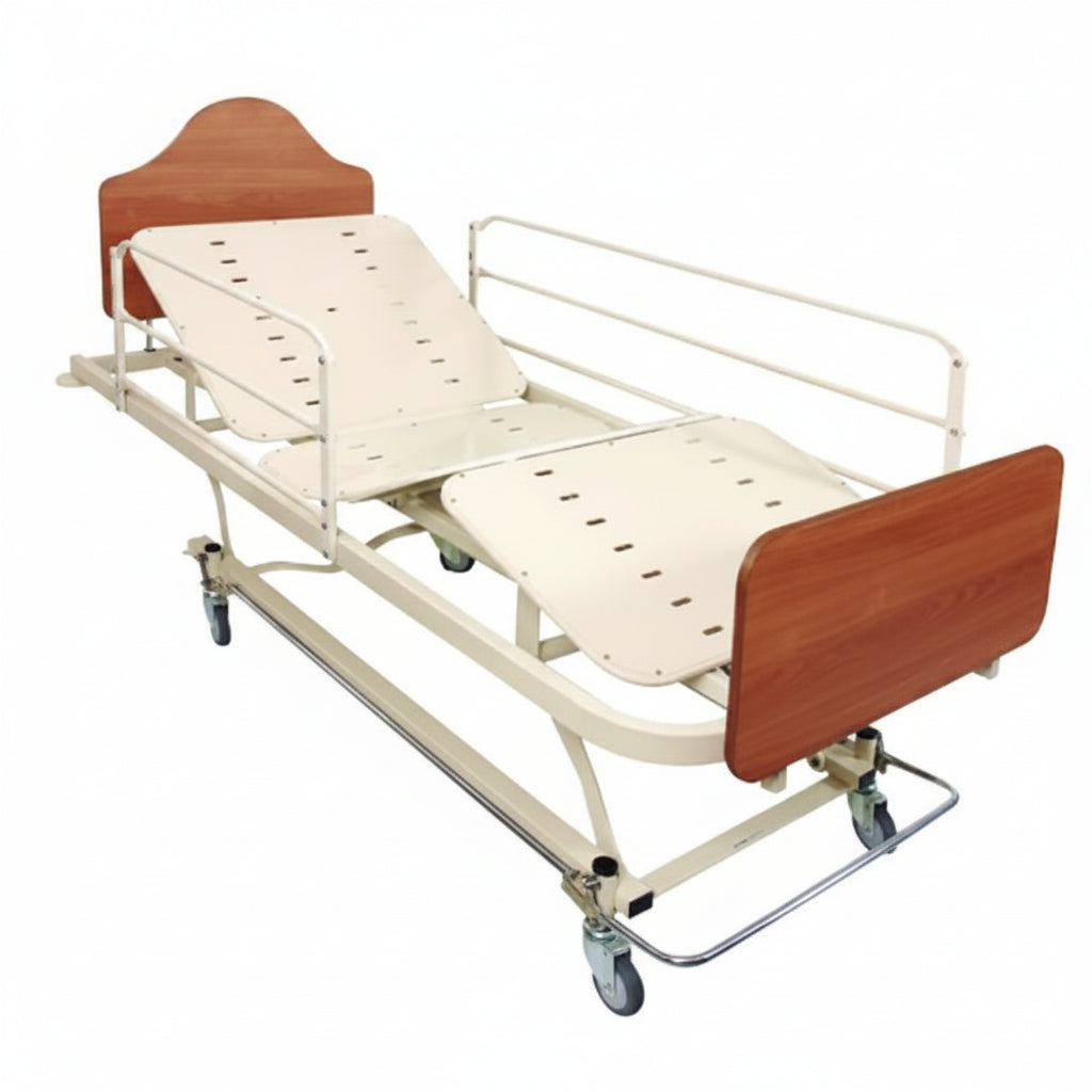 Invacare 1600 aged care electric bed with a low height design and four‑section mattress support.