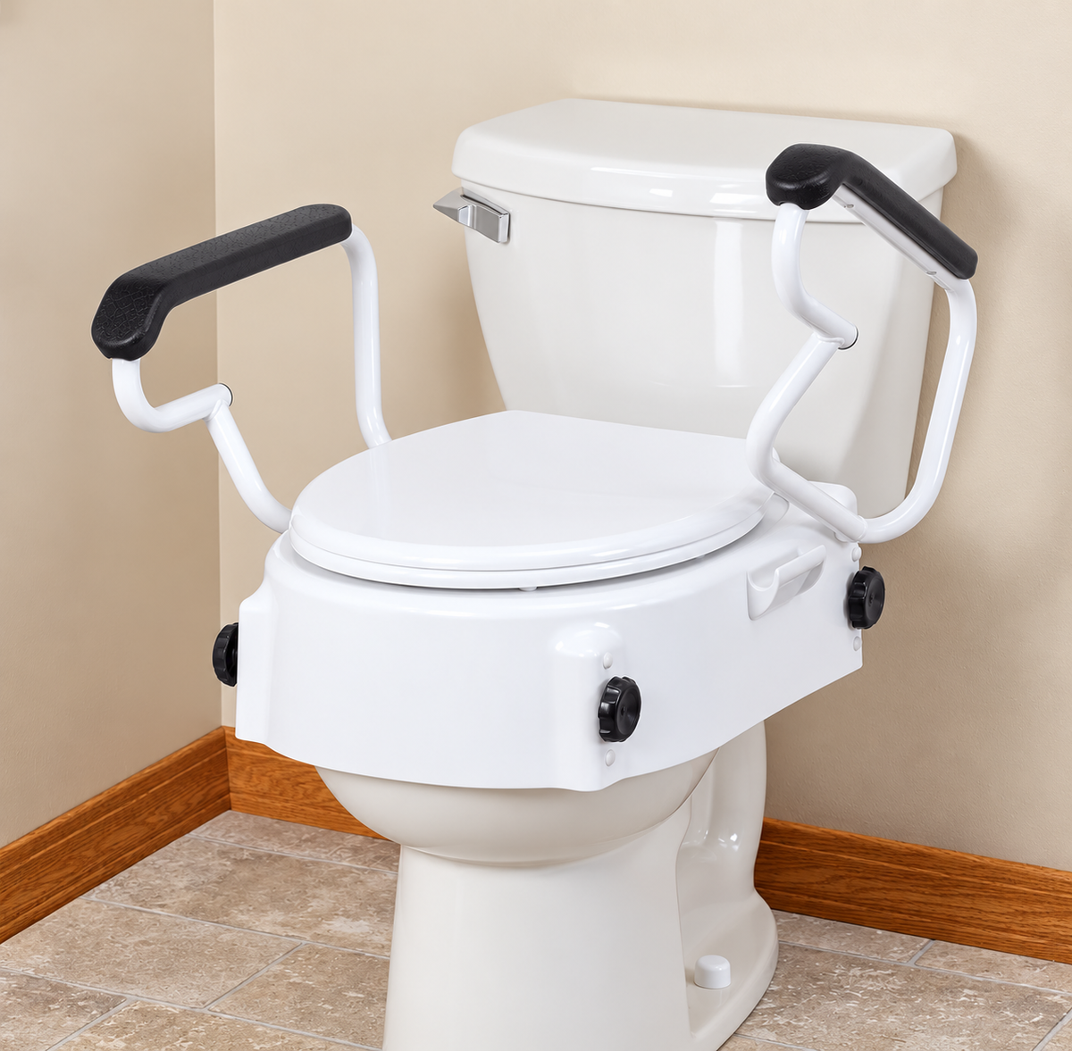 Raised toilet seat with Armrests