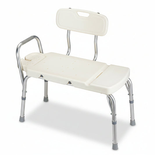 Bath bench with anti-skid, blow-moulded seat and back for bathtub transfers