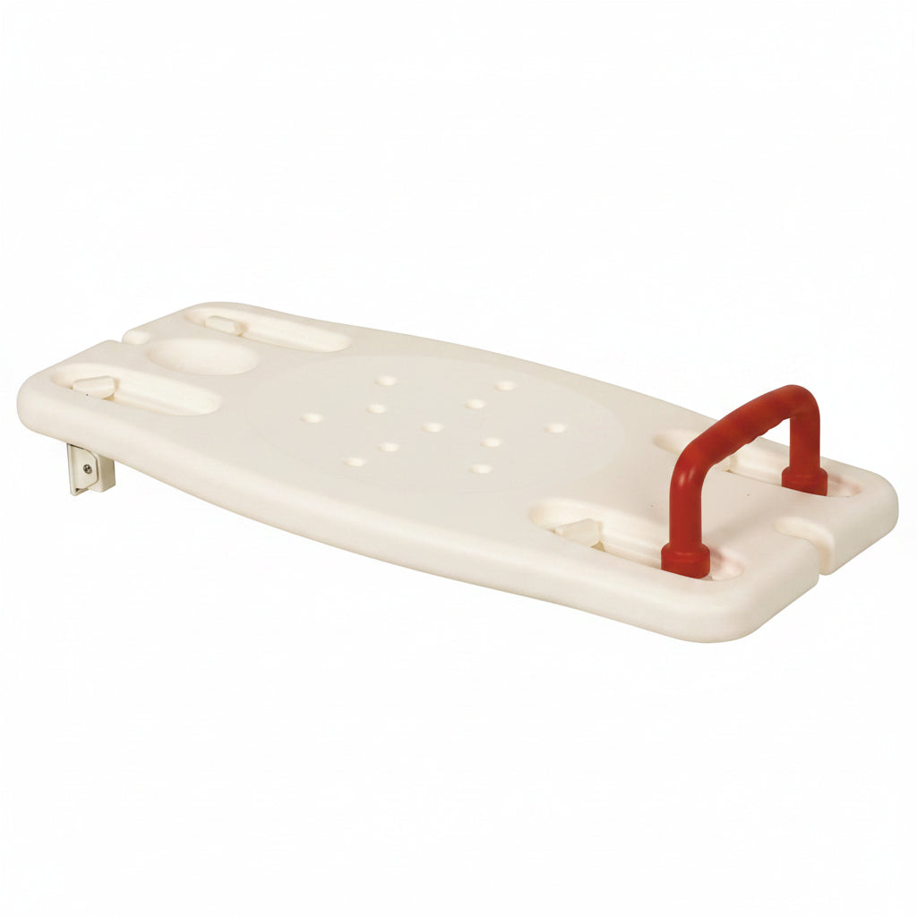 Plastic bath board with handle for secure bathtub seating