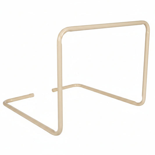 Bed rail with flat base designed to slide under the mattress for support and fall prevention.