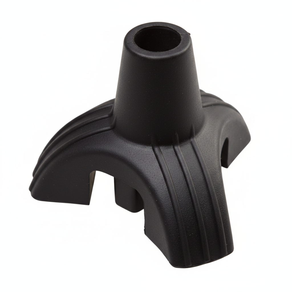 tripod self standing rubber walking stick tip designed to fit 19mm cane tubing shown on a white background