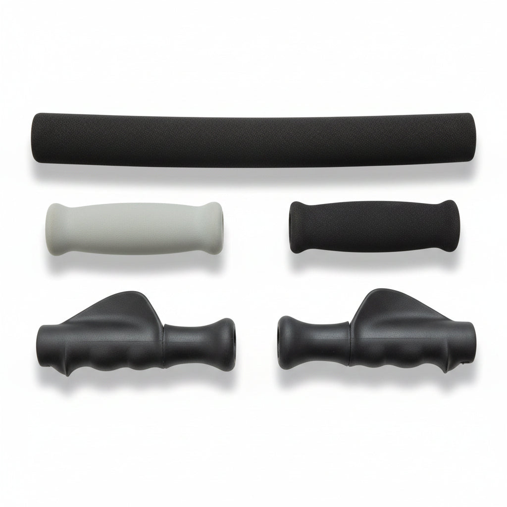 Folding walking stick with ergonomic handle and adjustable height