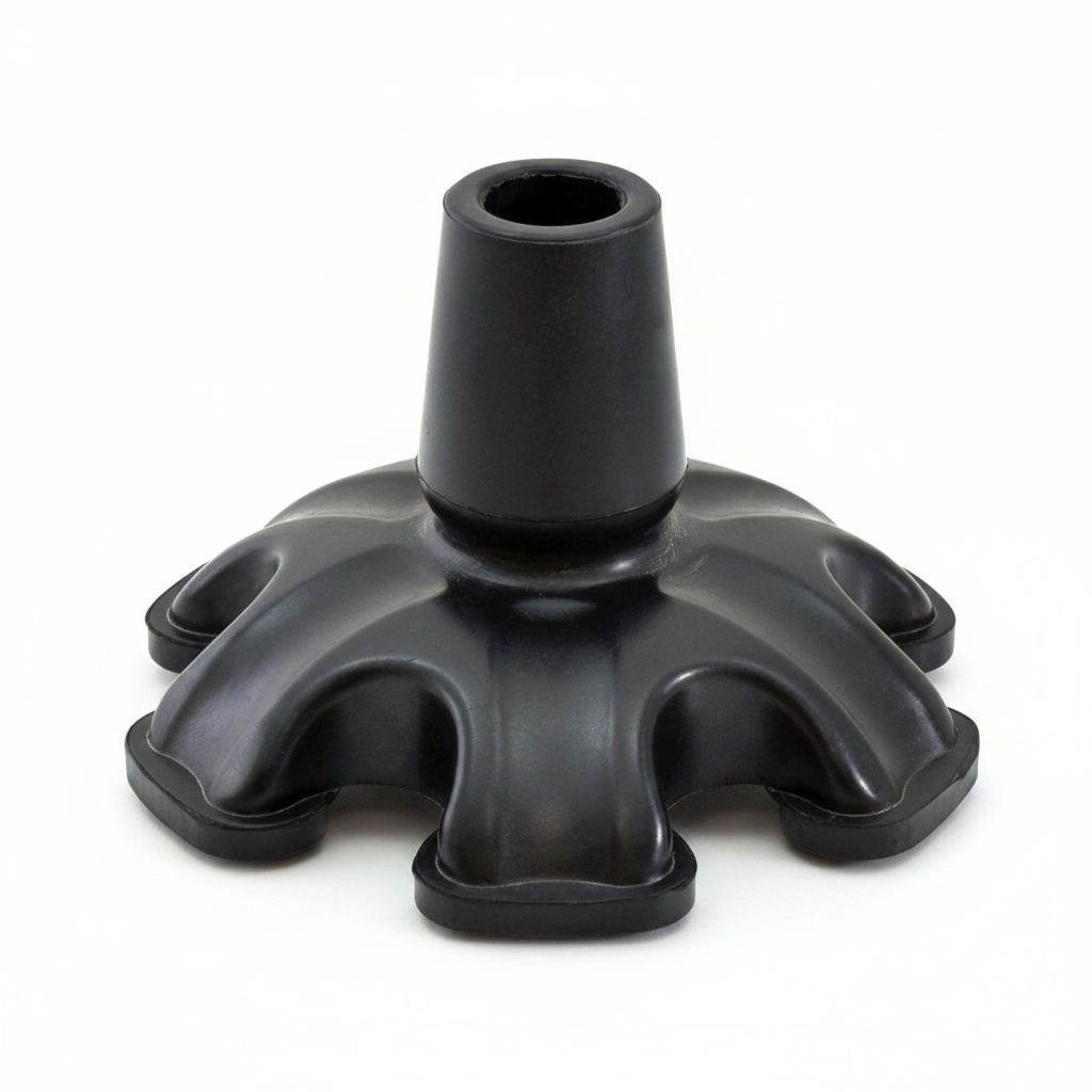 self standing walking stick tip with wide base designed for 19mm shafts shown on a white background