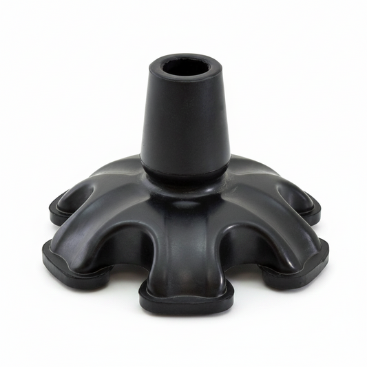 self standing walking stick tip with wide base designed for 19mm shafts shown on a white background